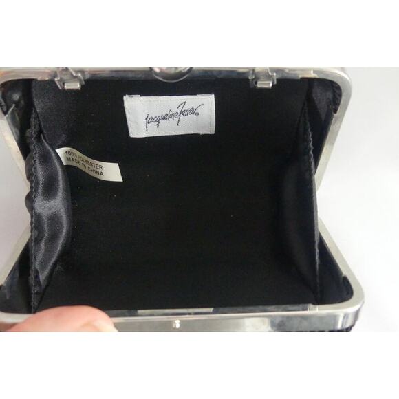 JACQUELINE FERRAR Black Satin Clutch Purse Pleated Vtg Silver Chain Crossbody - Picture 7 of 8